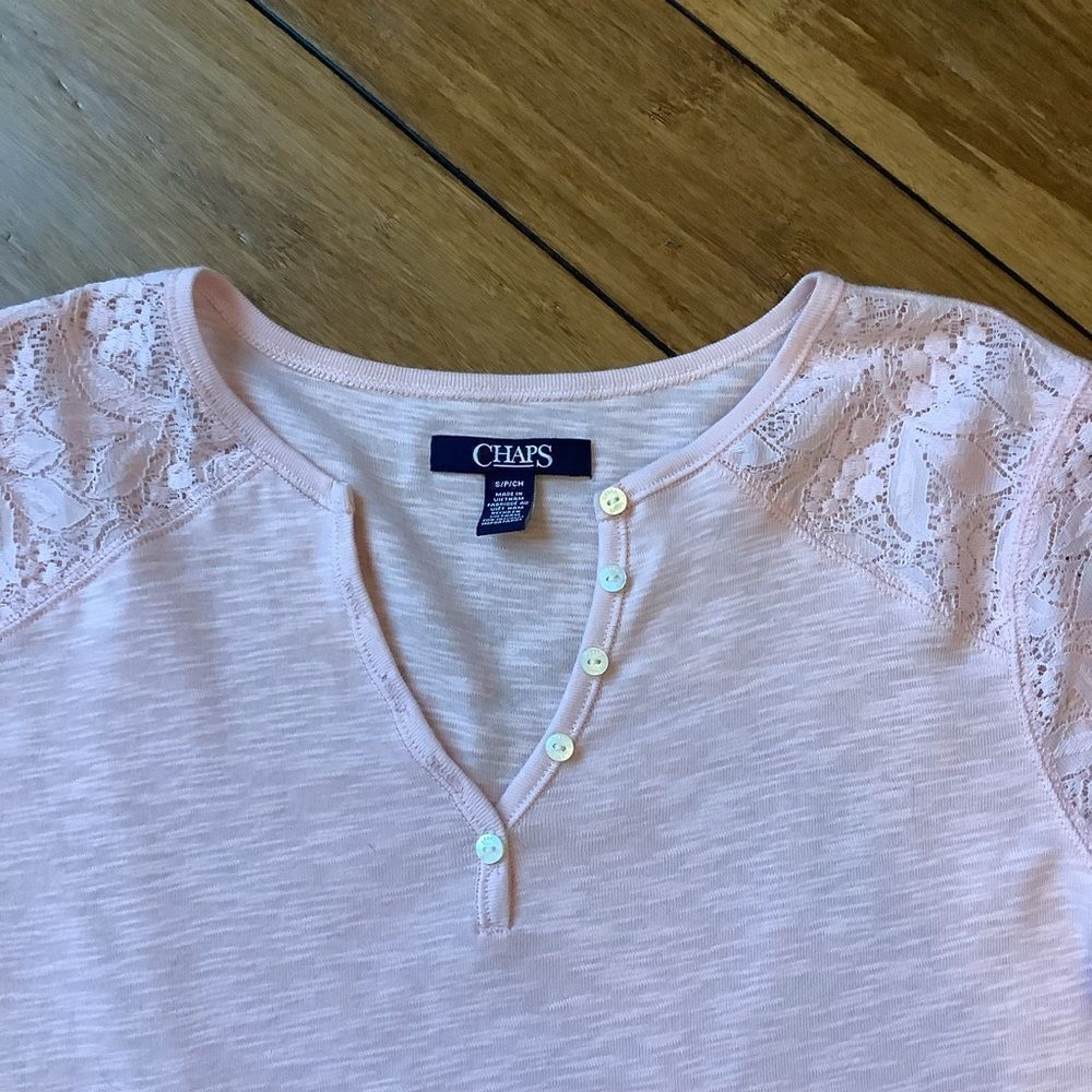 Chaps Soft Pink Henley Style Top - Picture 2 of 5